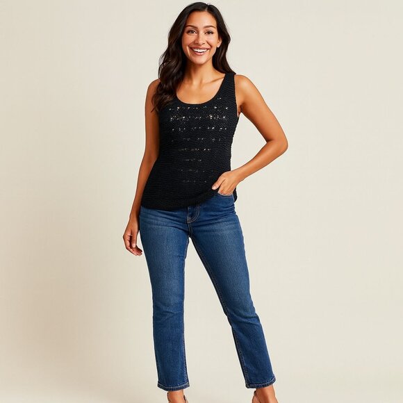 Sigrid Olsen Silk Hand Knit Tank Top Medium Boho Cottagecore Artsy Black - Picture 4 of 9